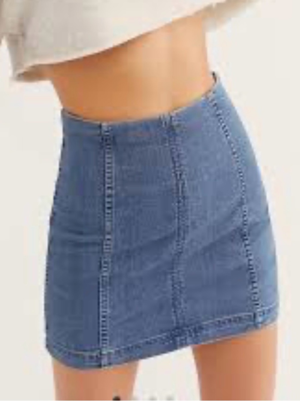 Free People Modern Femme Denim Mini Skirt Blue Stretch Size 10 Seamed Y2K
